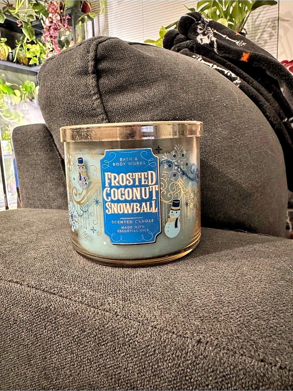 Bath & Body Works Frosted Coconut Snowball 3-Wick Candle Blue & White